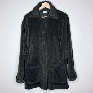 VTG LL Bean Womens Sherpa Fleece Jacket Cozy Outdoorsy USA Made Gray Medium‎